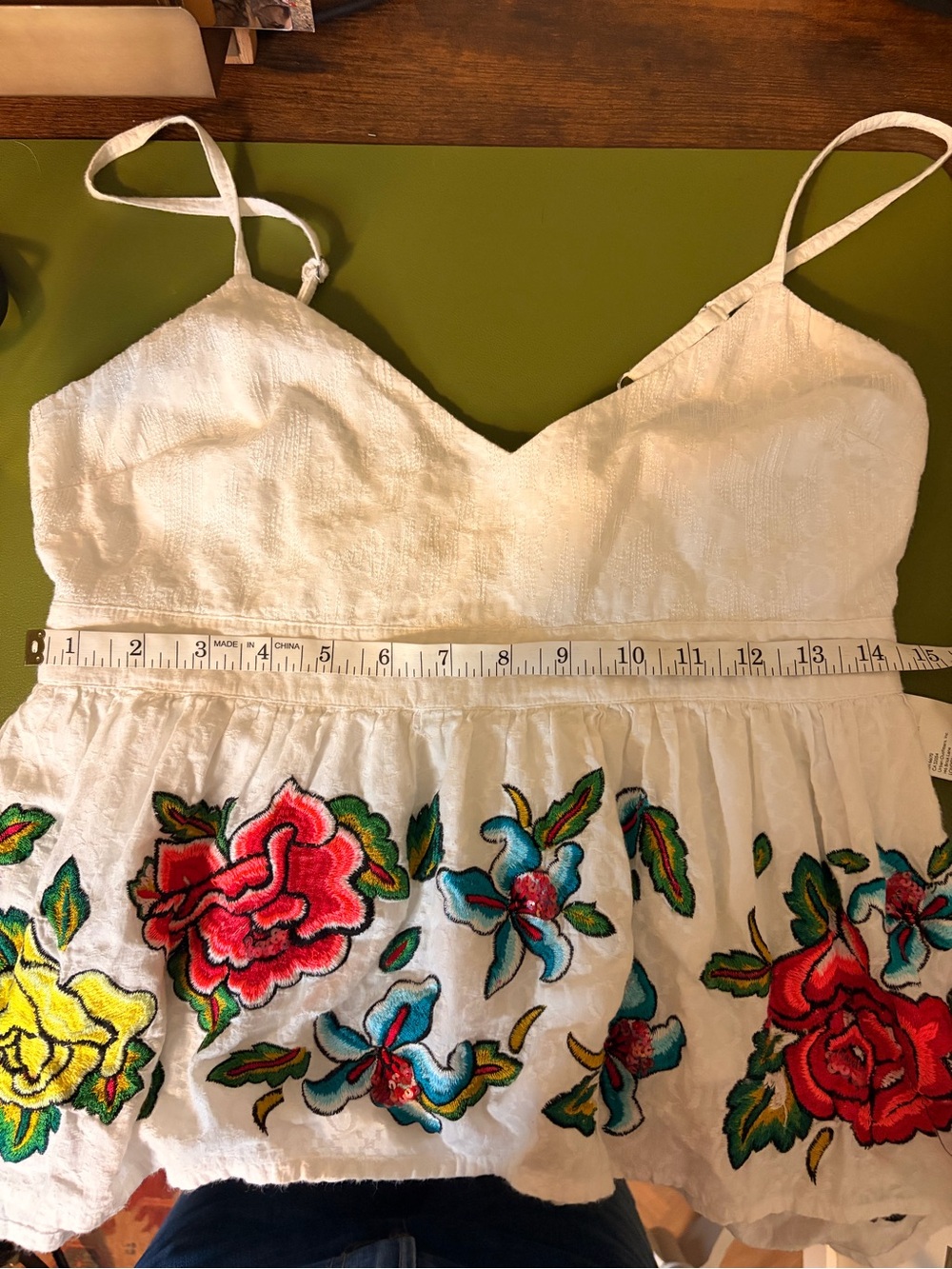 Maeve White Embroidered Floral Crop Sundress